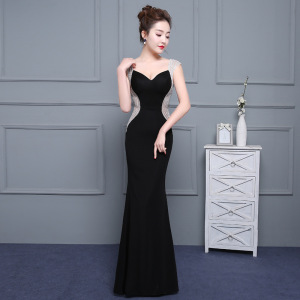 Evening dress Robes de soirée women V-neck low cut dinner party fishtail slit sexy car model night club evening dress