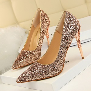 European and American fashion sexy nightclub women’s shoes metal heel thin heel high heel shallow mouth pointed Sequin s