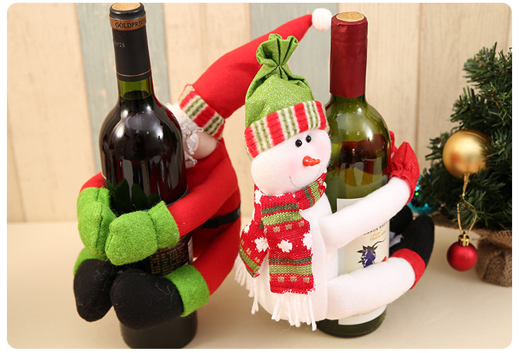 Weihnachtsdekoration für Zuhause, Weihnachtsmann, Schneemann, Weinflaschen-Set, großes Weinflaschen-Haltestück, Weinflaschen-Dekorationen, Großhandel_voghion.com