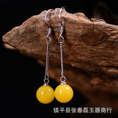 new pattern Yellow chanterelles Amber Beeswax Earrings 925 Beeswax Ear Studs Sterling Silver Blood Perot Blue Perot Golden pats