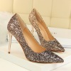 European and American style women’s shoes high heel shallow mouth pointed sexy thin nightclub color gradient Sequin sing