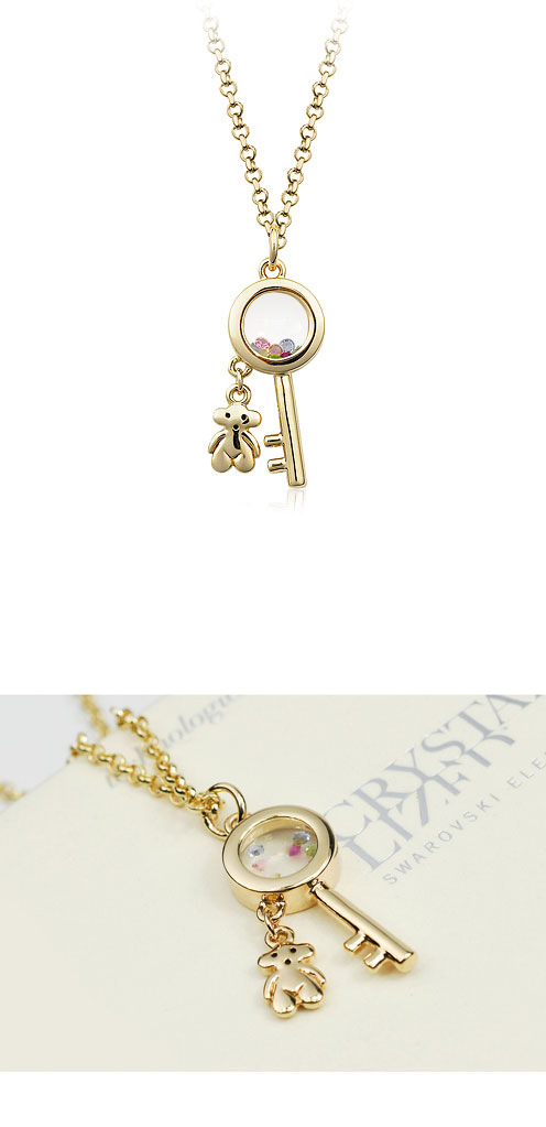 Mode Klassische Bären Schlüssel Treibsand Kristall Halskette Einfache Und Vielseitige Schmuck Anhänger 74182 display picture 3