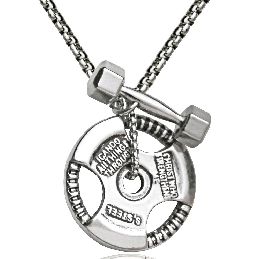 Collier En Acier Inoxydable Avec Pendentif Combiné Haltère Et Haltères display picture 6