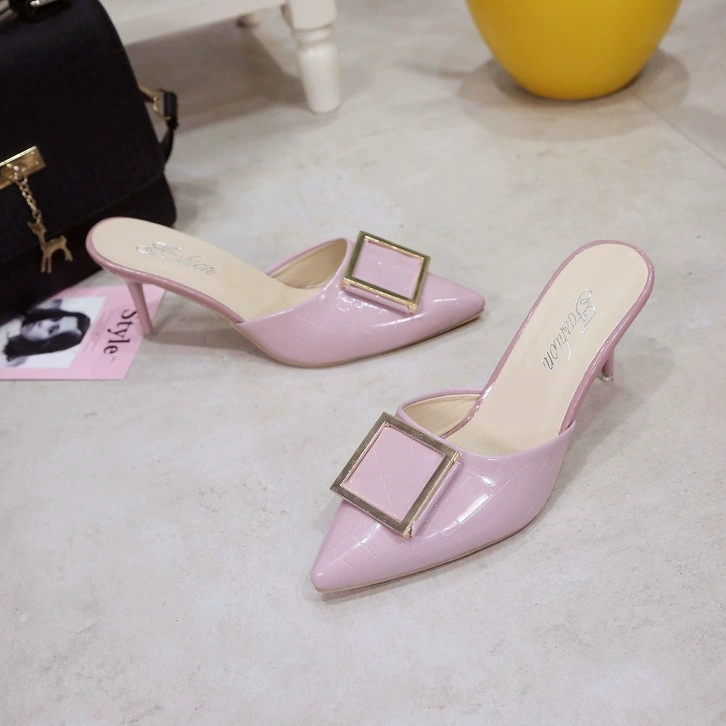 Женские сандалии-тапочки Baotou с острым носком, весна и лето 2017, Новое поступление, верхняя одежда на тонком каблуке с коротким верхним носком, модные сандалии на высоком каблуке