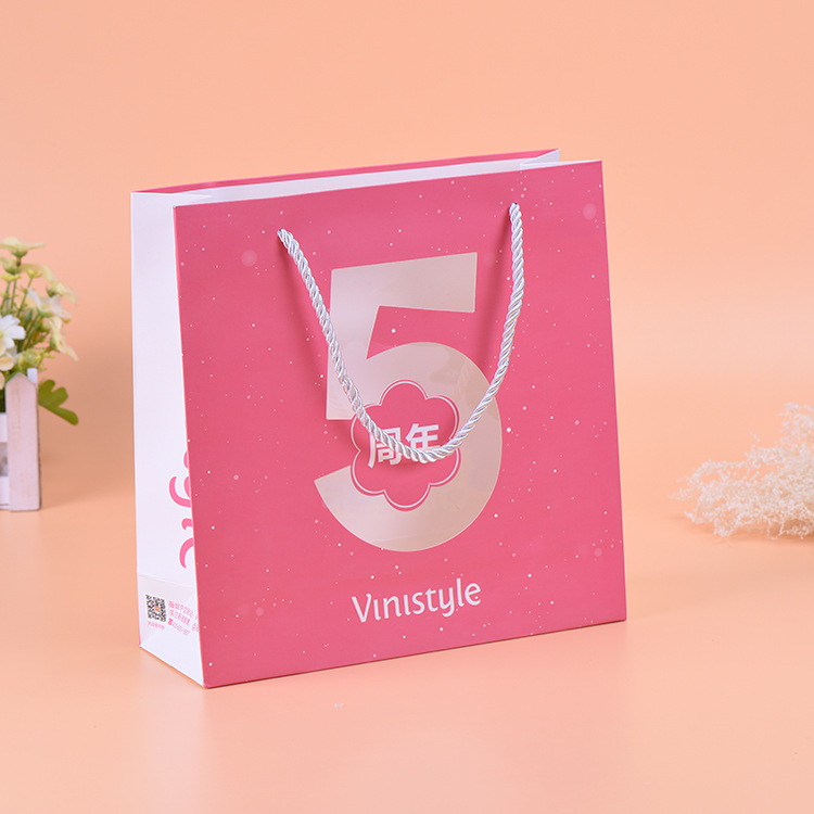 定 制周年庆典送礼袋 粉色礼品袋 创意广告购物手提纸袋定 做