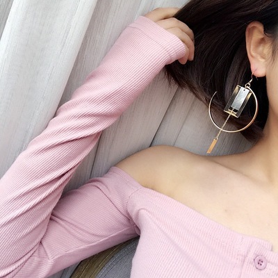 气场贝壳流苏耳环韩国耳饰气质长款吊坠耳扣耳夹无耳洞女耳坠耳钉