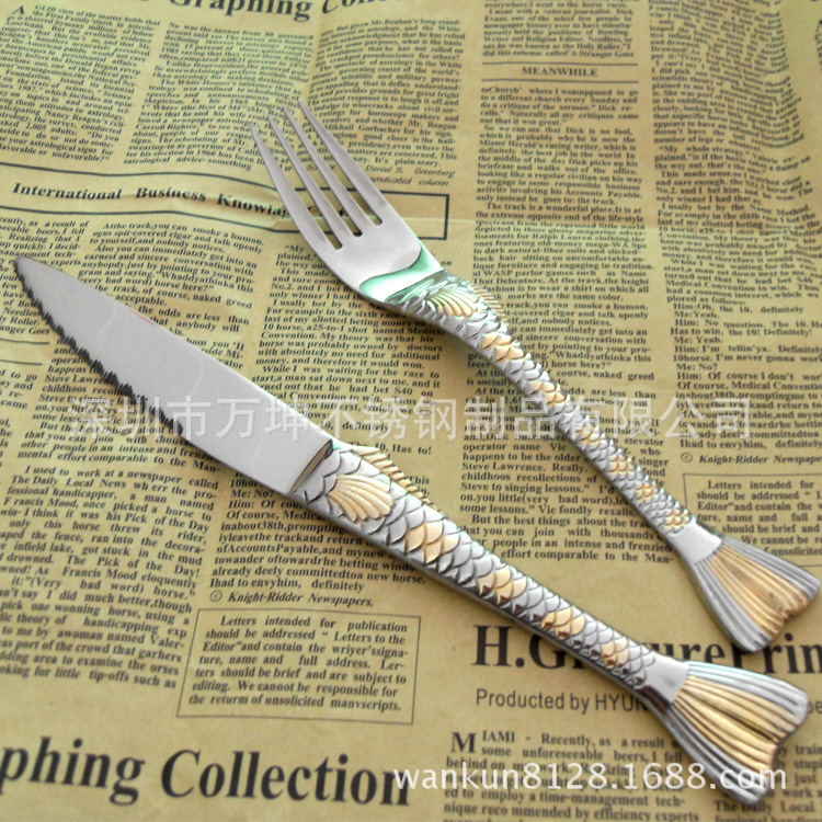 创意鱼形牛排刀叉 鱼造型刀叉勺 年年有鱼餐具 创意金鱼礼品刀叉|ms