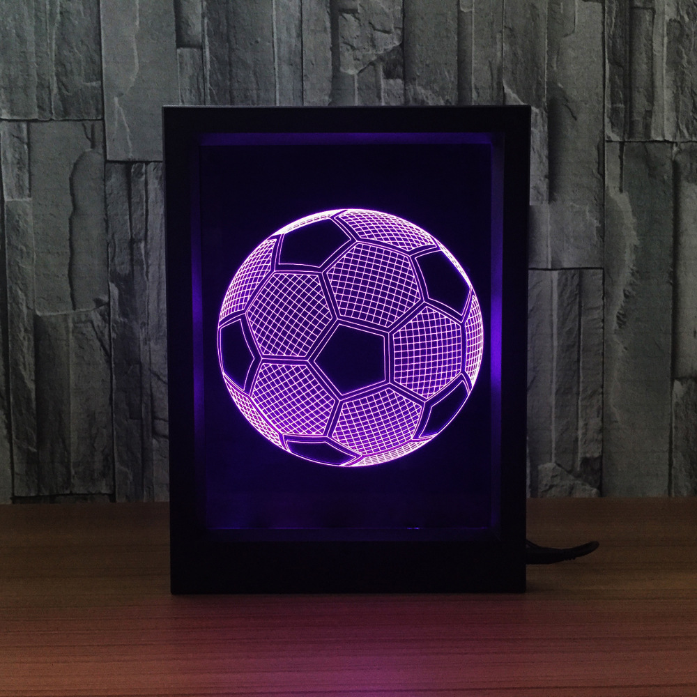 3d灯 相框式 创意产品七彩遥控触摸小夜灯足球