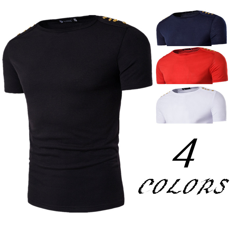 Sumitong new men's button decoration one line collar slim fitting short sleeve T-shirt fashion men's thin T-shirt casual T-shirt