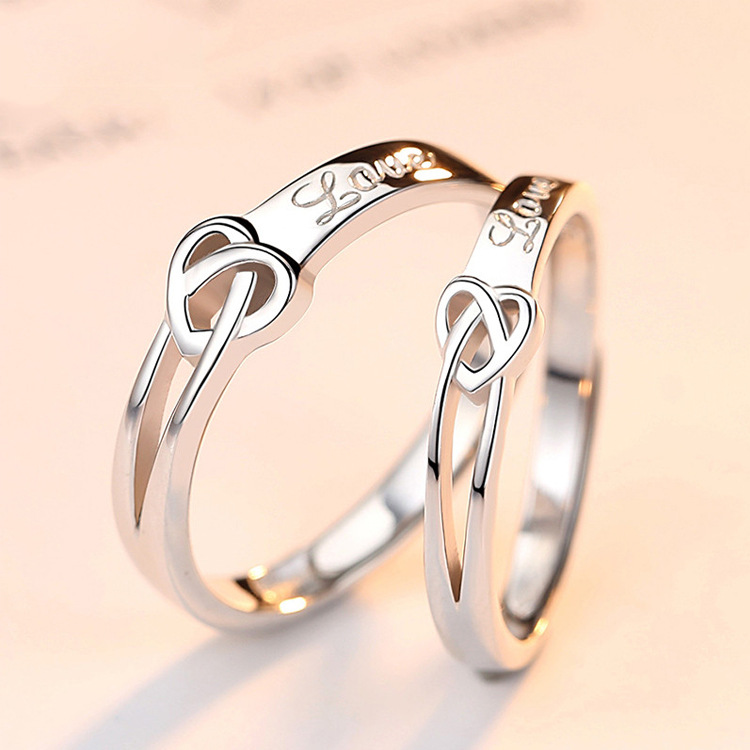 时尚男女开口戒指个性日韩版LOVE字母情侣活口对戒铜镀银饰品