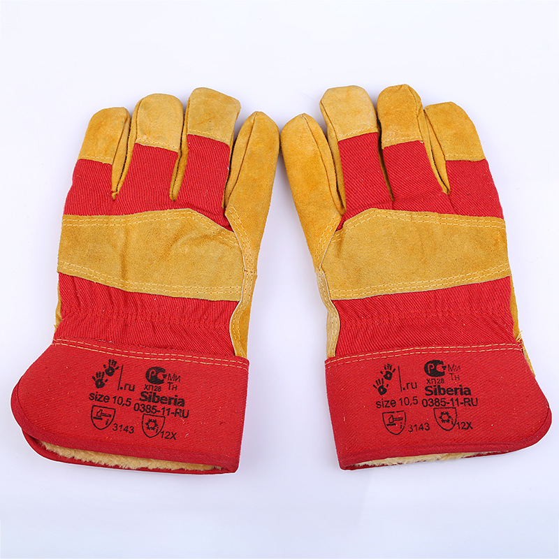 厂家供销全掌牛皮电焊劳保防护皮半皮耐磨防寒加绒焊工焊接手套