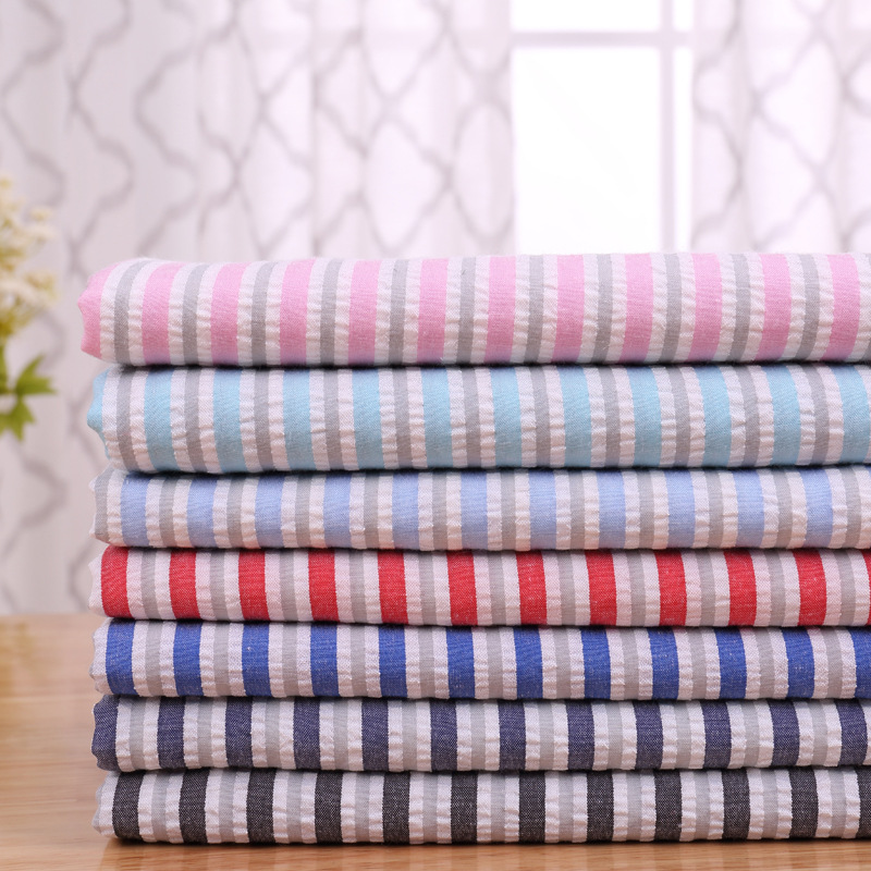 色织泡泡条/色织起泡面料/色织面料/条纹起皱布/泡泡条纹布/现货