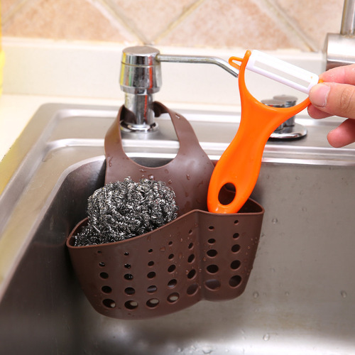 Adjustable sink hanging bag snap storage hanging basket kitchen faucet storage rack sponge drain storage hanging rack