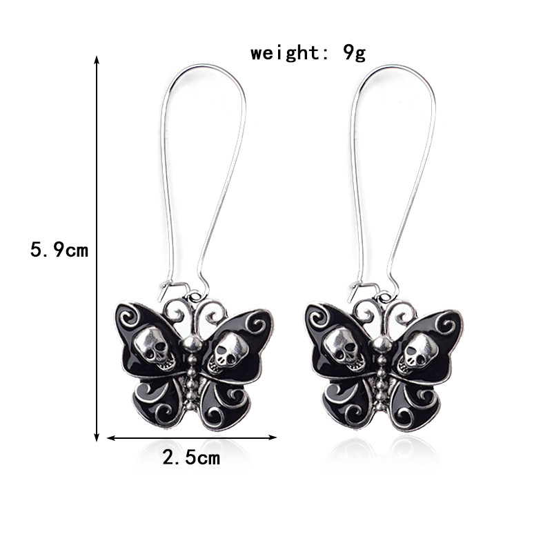 14g Weight Drop Earrings Classification 1 Pair Halloween Punk Streetwear Butterfly Skull Alloy Drop Earrings