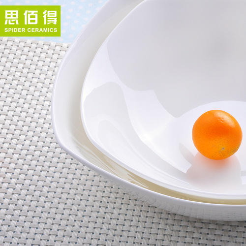 Pure white bone china-7-9 inches deep soup plate, square plate, Western plate, steak plate, ceramic tableware, dish plate, rice plate