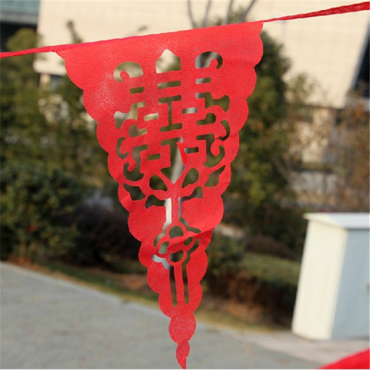 喜字串旗结婚三角旗婚庆彩旗无纺布镂空红色镂空喜字吊旗批发喜庆