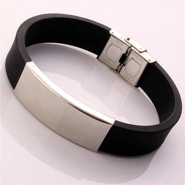 glossy silicone bracelet stainless steel