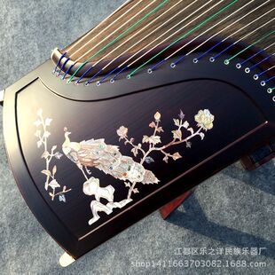 Yangzhou zither factory wholesale sandalwood shell carving Peacock professional playing zither high quality solid wood zither