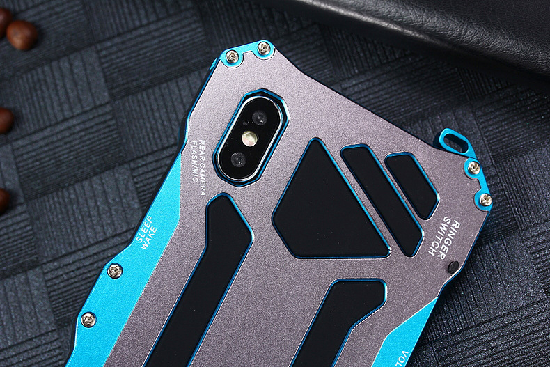 S.CENG Gundam Water Resistant Dustproof Shockproof Silicone Gorilla Glass Aluminum Alloy Metal Case Cover for Apple iPhone X