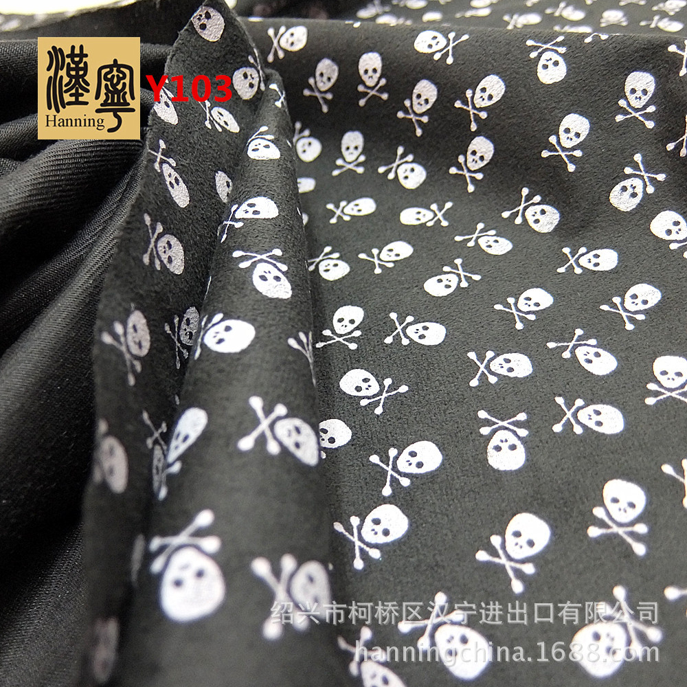 工厂现货 麂皮绒台版涂料印花 骷髅头抽象鞋材箱包布 Y103