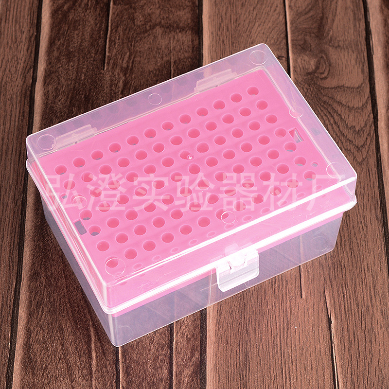 厂家批发PP塑料96孔吸头盒枪头盒200ul吸嘴镂空粉色仿进口