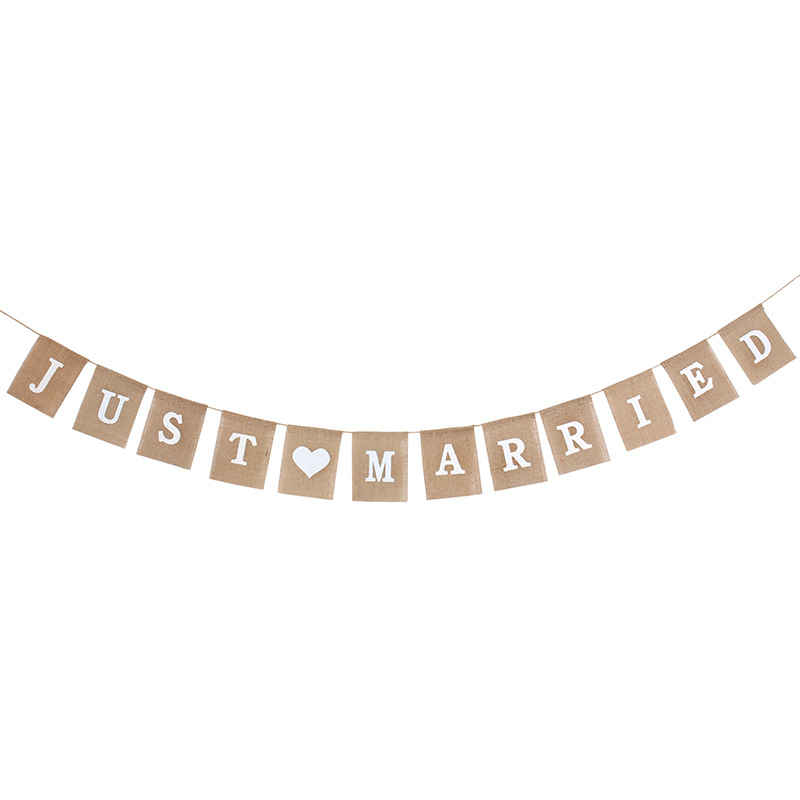 欧美婚礼装饰用麻布三角旗 Just Married 婚庆圣诞类派对拉旗