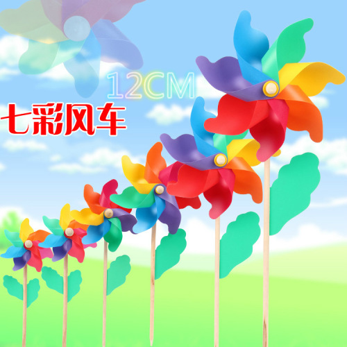 Colorful wooden pole windmill wholesale festival outdoor decoration plastic large windmill floor push photography props colorful small windmill