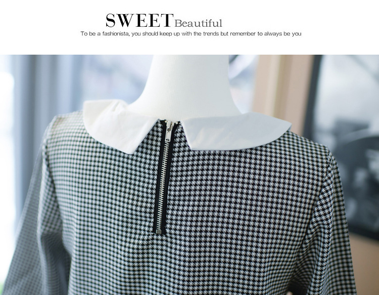 DABI 韓系學院風五分袖娃娃領荷葉邊格子短袖洋裝 DABI 韓系學院風五分袖娃娃領荷葉邊格子短袖洋裝