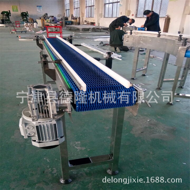 蓝色塑料网带输送机车间皮带流水线多端组装输送线食品带式传送机