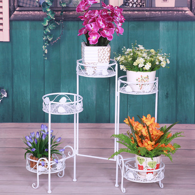 歐式鐵藝簡約花架 客廳室內創意展示架 多層綠蘿花盆架植物架定制