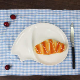 厂家直销外贸陶瓷盘异形盘早餐分隔餐盘猫型盘点心盘蛋糕盘西餐盘