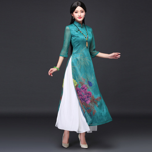 Chinese Dress Qipao for women Feather hemp loose cheongsam dress