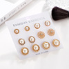 Retro earrings from pearl, golden set, flowered