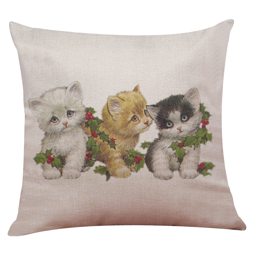 亚马逊 eBay 跨境热卖爆款圣诞卡通猫狗棉麻抱枕套 亚麻抱枕