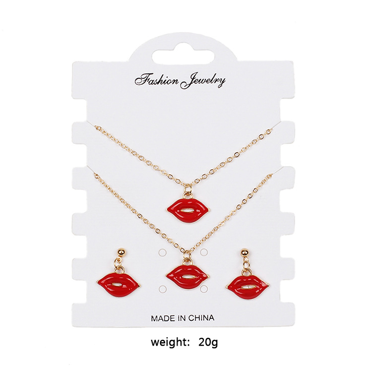 Hot-selling Jewelry Bracelet Earrings Necklace Set Creative Red Lips Necklace Set display picture 7