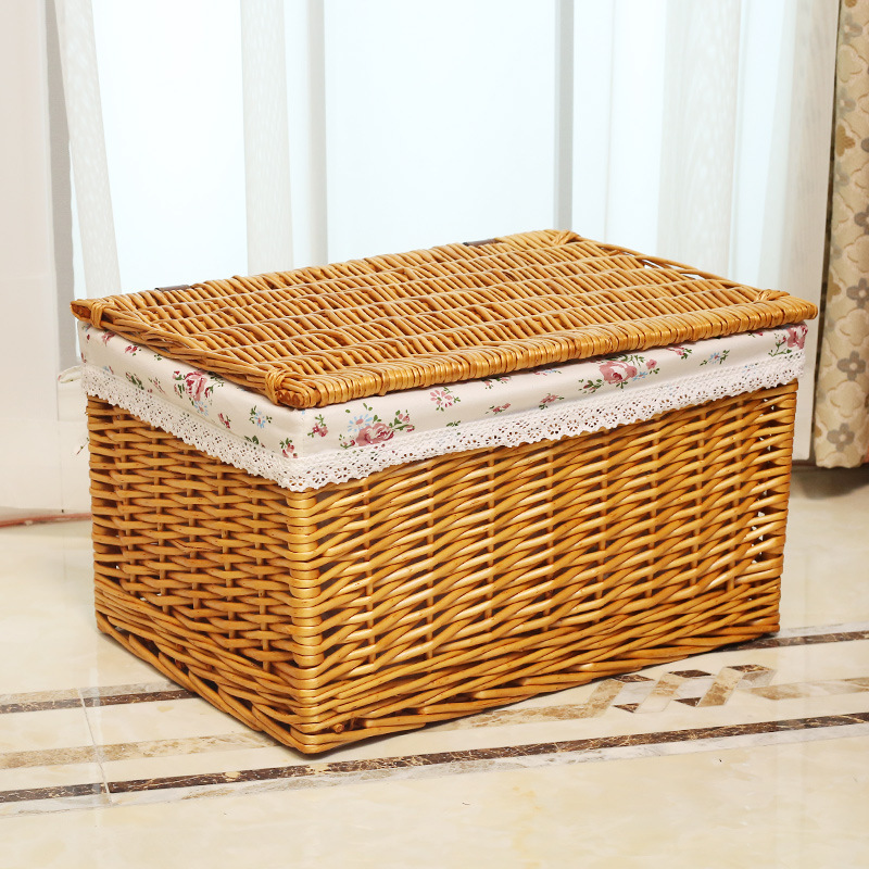 Caja de almacenamiento al por mayor con tapa caja de almacenamiento de ratán tejido caja de almacenamiento ropa juguetes caja de almacenamiento en casa Willow