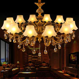 阿灯美式水晶全铜吊灯饰地中海客单层厅卧室餐厅12头吊灯9343