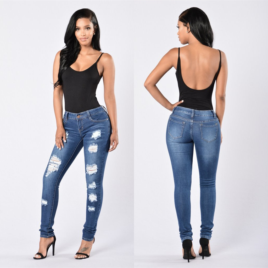 Comercio exterior jeans moda AliExpress agujero pantalones vaqueros de las mujeres