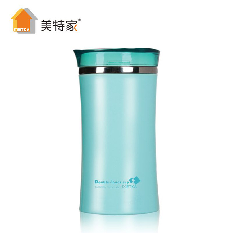 美特家创意款定制logo厂家双层水杯隔热简约不锈钢内胆直身杯