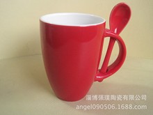 陶瓷杯廠家專業批量生產創意插勺陶瓷咖啡杯 帶勺馬克杯印刷logo