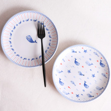 陶瓷盤子日式餐具家用8英寸淺盤西餐牛排盤卡通海豚碗盤碟套裝