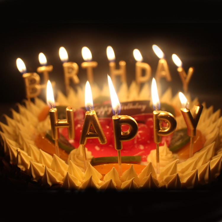 Supplying Luxury gold color Gold-plated technology birthday letter candle happy birthday English candles