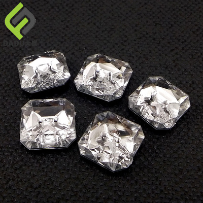 现货亚克力纽扣 方形亚克力扣子 透明水晶仿钻石两眼纽扣批发|ms