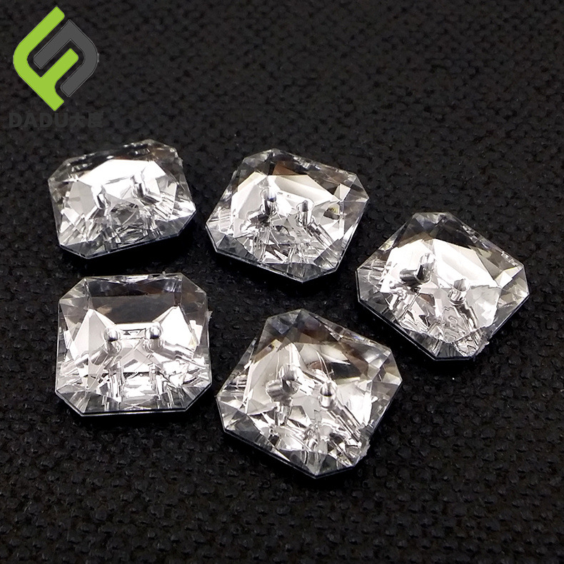 现货亚克力纽扣 方形亚克力扣子 透明水晶仿钻石两眼纽扣批发|ms