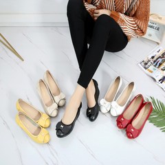 2021 Spring and Autumn Water Diamond Butterfly Knot Low-Top Wedge Women's Slip-On Mother's Shoes Genuine Leather Comfortable Single Shoe