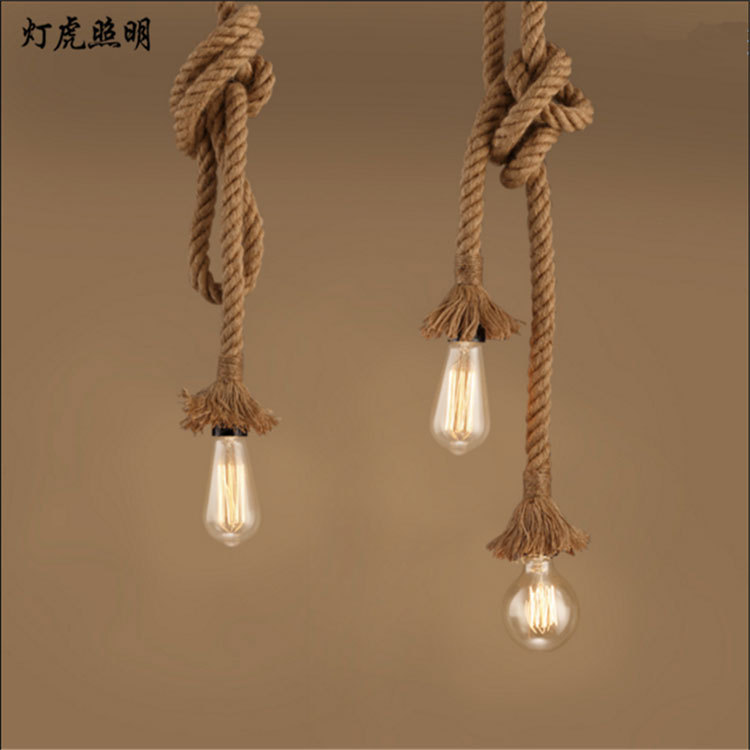 跨境麻繩吊燈咖啡廳吊燈酒吧風格美式鄉村單頭餐廳複古吊燈