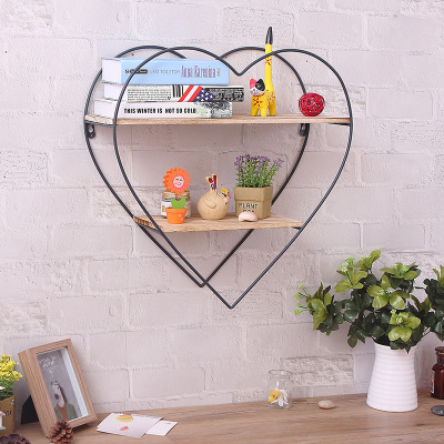 Peach Iron art woodiness wall bookshelf Shelf Retro Solid wood panels Wall hanger originality Wall A partition