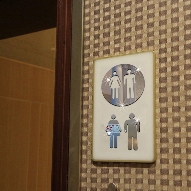 Acrylic wholesale three-dimensional mirror wall stickers toilet toilet men and women logo mirror decorative stickers Z122