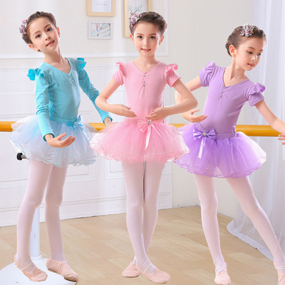 Girl tutu skirt ballet dance dresses children's long and short sleeve training dress children's Latin dress competition dress