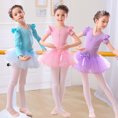 Girl tutu skirt ballet dance dresses children's long and short sleeve training dress children's Latin dress competition dress